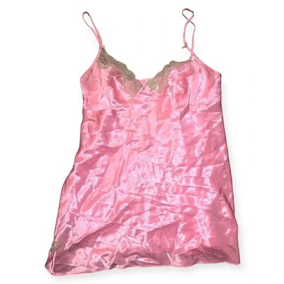 90s Y2k Vintage Pink Satin Slip Dress - Picture 2 of 5
